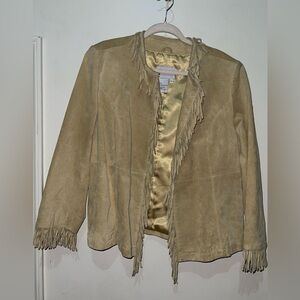 Pamela McCoy Open Leather Fringe Jacket